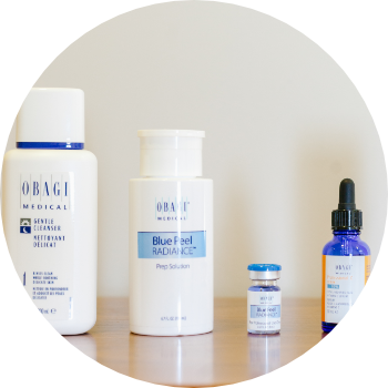 a selection of products used at Waterhouse Young for obagi radiance peel facial treatment